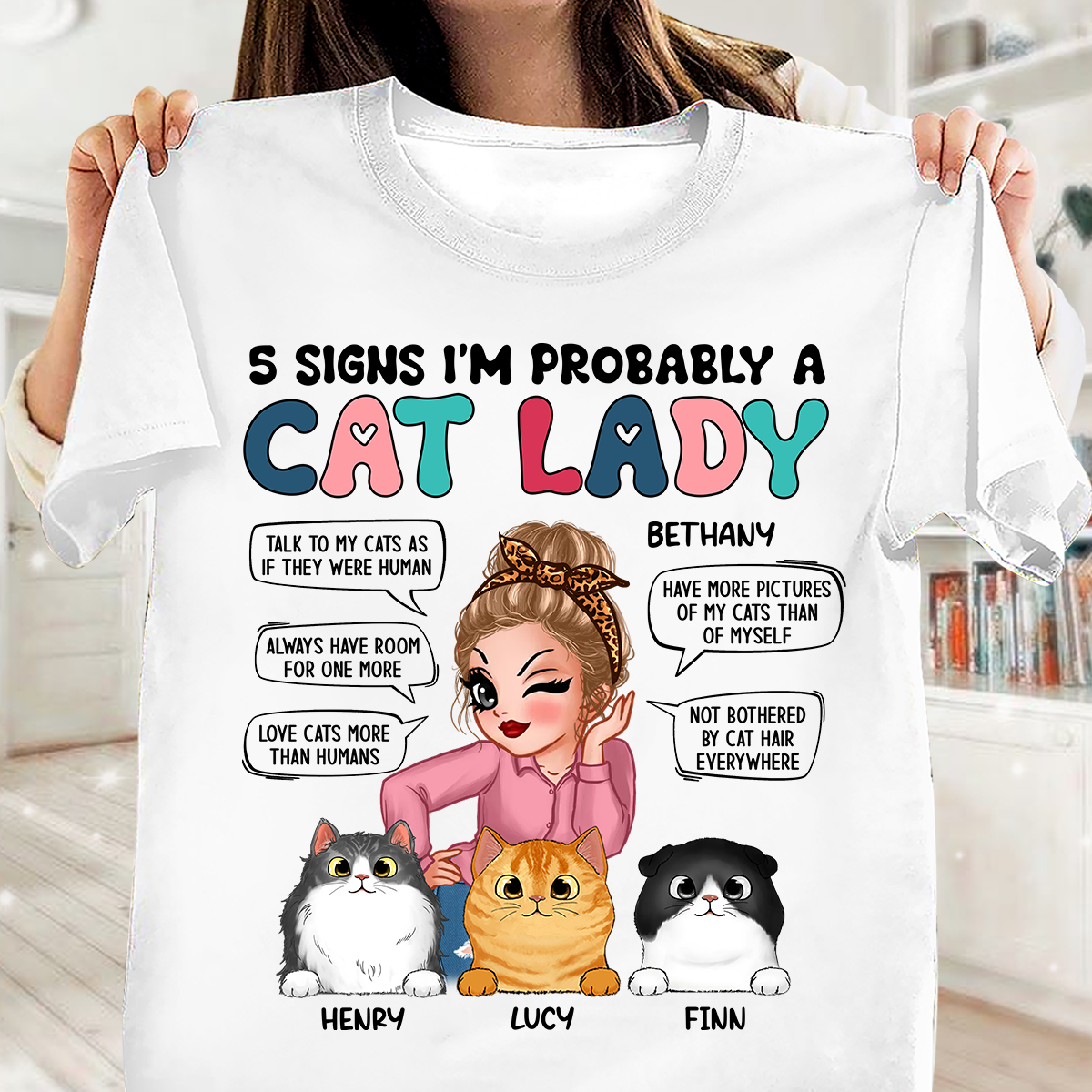 5 Signs I’m Probably A Cat Lady Cat Personalized Shirt, Personalized Gift for Cat Lovers, Cat Dad, Cat Mom